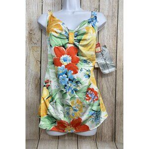 NWT‎ Esther Williams Swimsuit Vtg ILGWU Floral Pinup Sz 16 One Piece Tropical